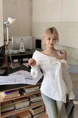 Long Sleeve Bow Bandage Sexy One Shoulder Blouse Shirt