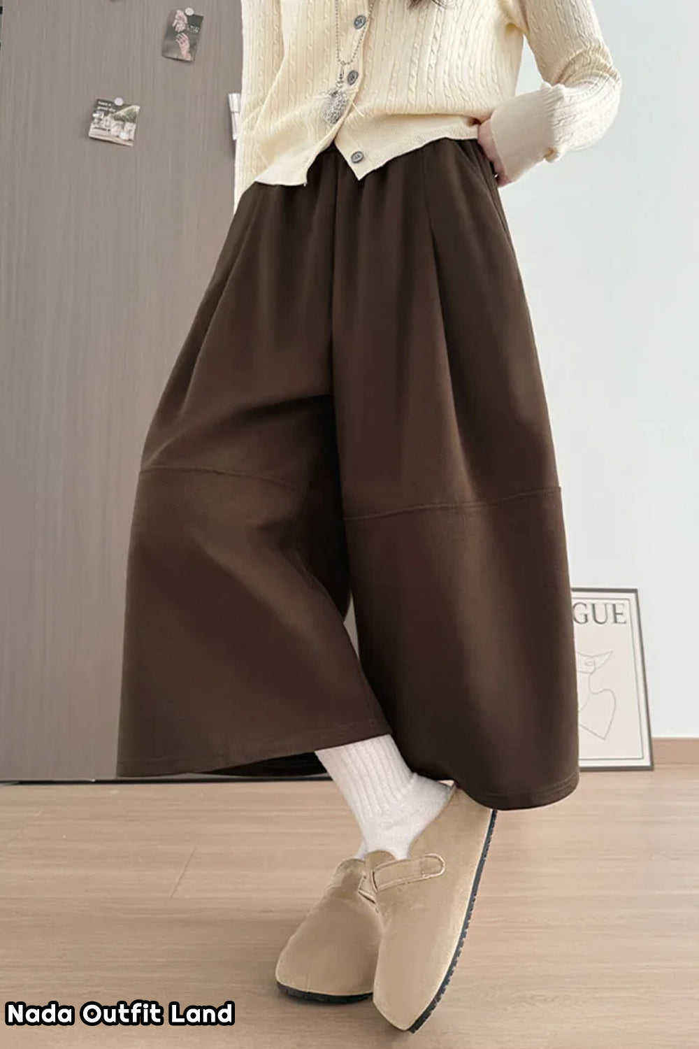 High Waist Knee Length Vintage Woolen Pants