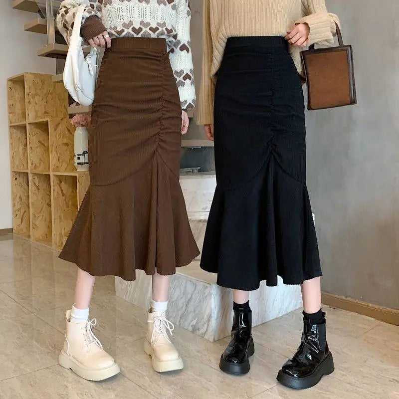 High Waist Mermaid Ruffles Midi Skirt