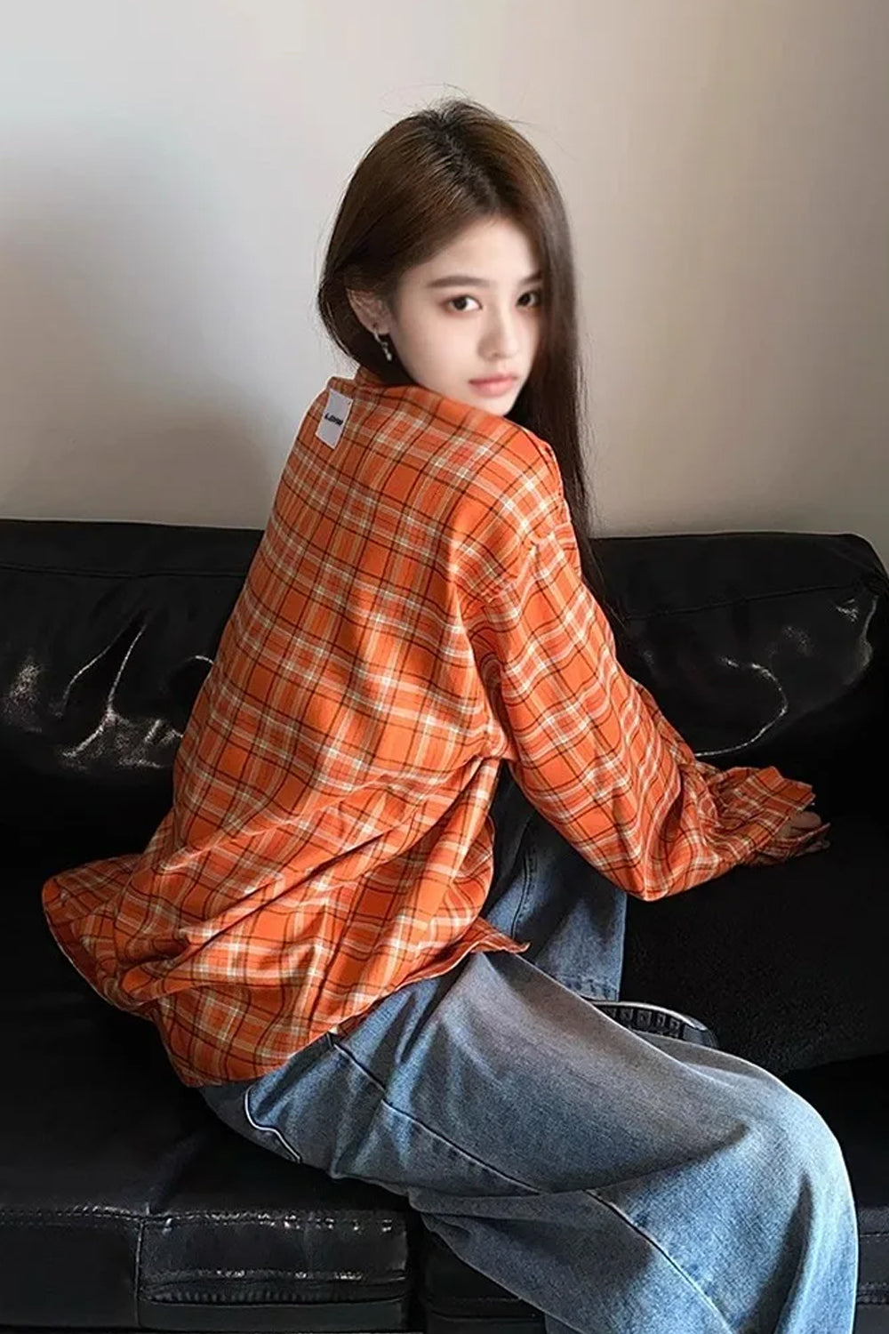 Retro Orange Plaid Blouse â€?Cozy Vintage Fall Outfit