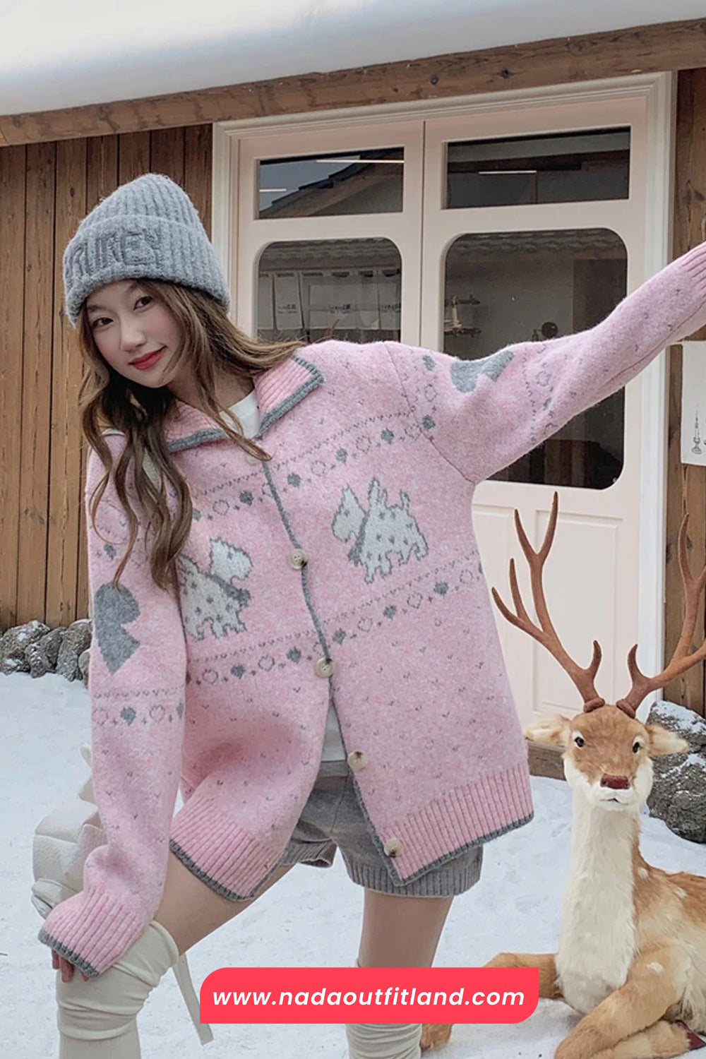 Long Sleeve Cute Dog Pattern Christmas Cardigan Sweater