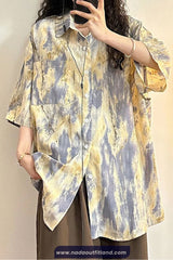 Short Sleeve Tie Dye Printed Blouse Shirt