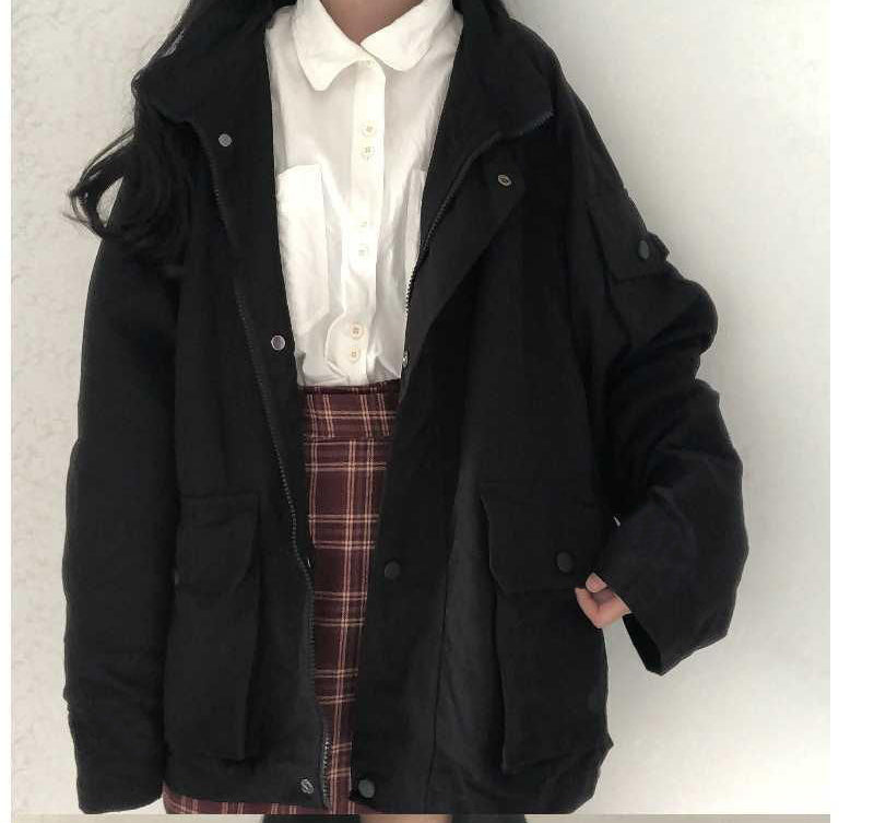 Loose Long Sleeve Solid Cargo Pockets Jacket