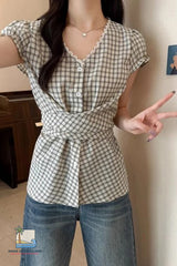 Cute V-Neck Back Bandage Style Slim Shirts