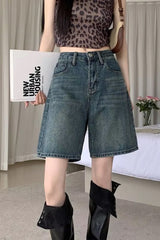 Retro Washed Color Denim Shorts Pants