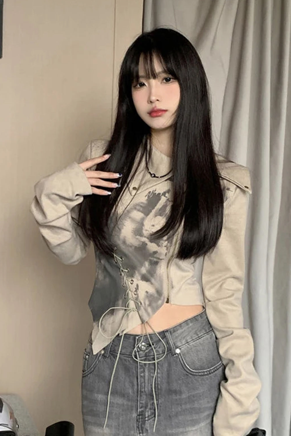 Long Sleeve Sexy Irregular Zipper Cropped Shirt