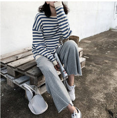 Long Sleeve Retro Striped O-Neck Shirt