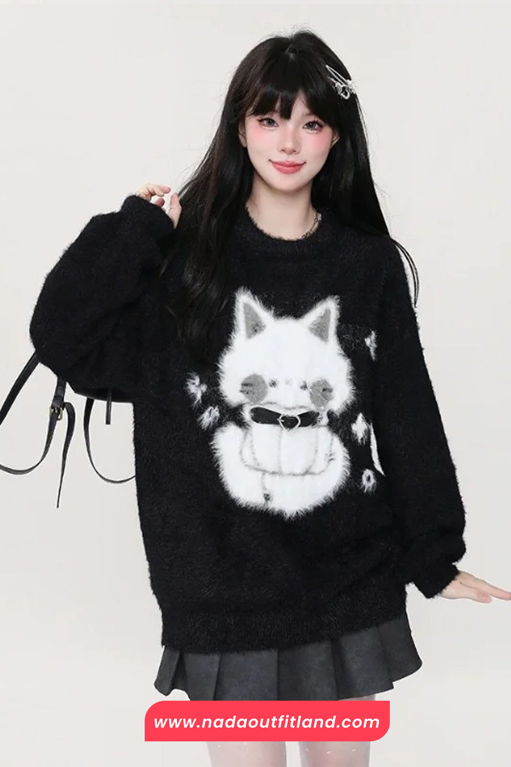 Cute Cat O-Neck Soft Velvet Sweater