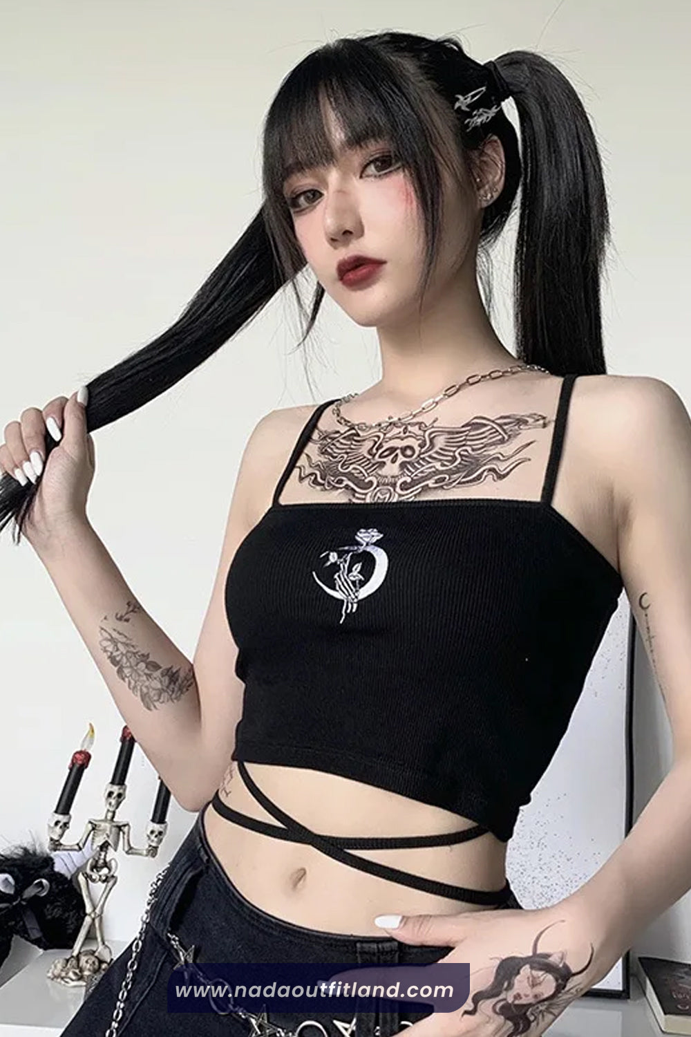 Sexy Gothic Rose Pattern Crop Tops