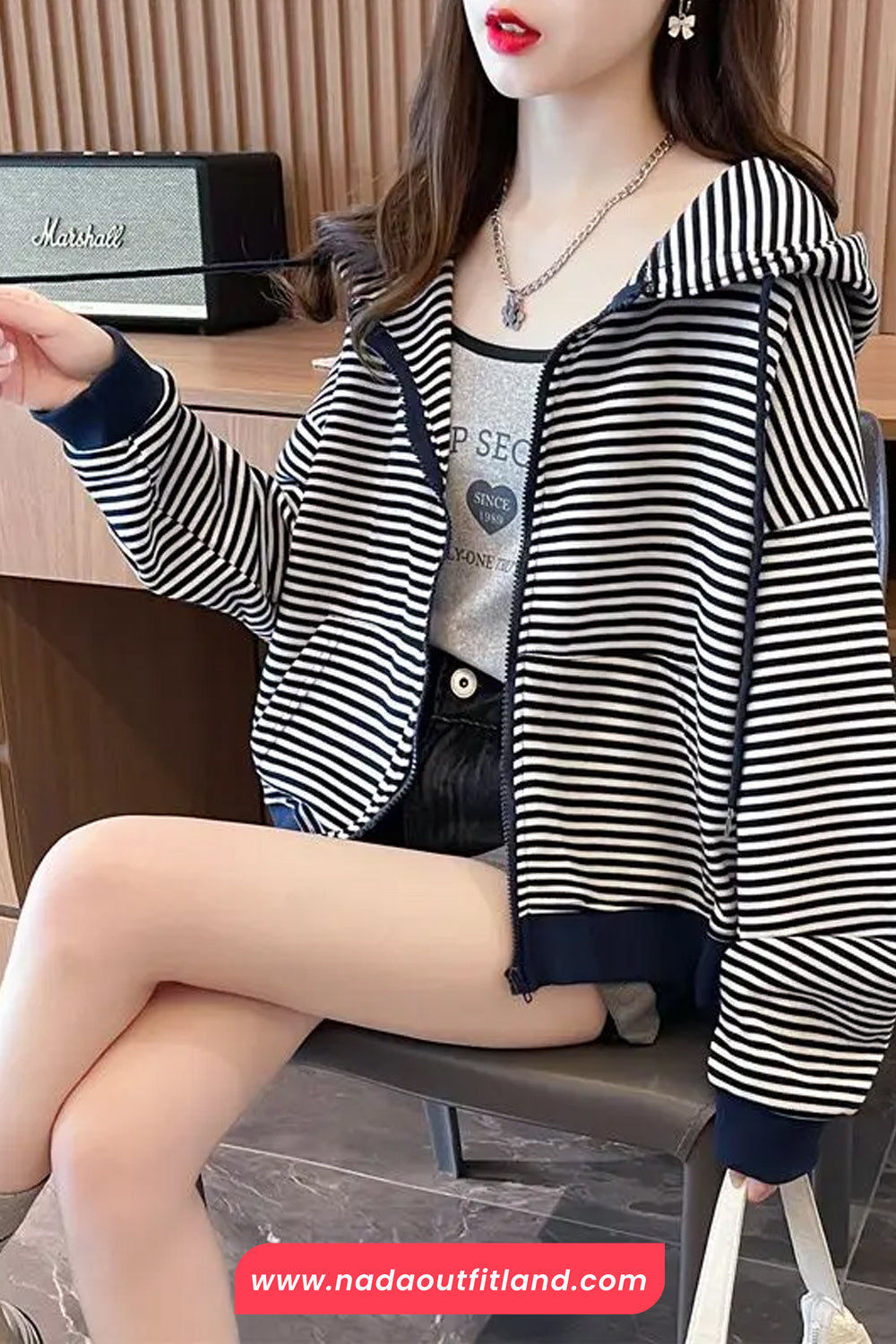 Long Sleeve Striped Colors Zipper Hoodie
