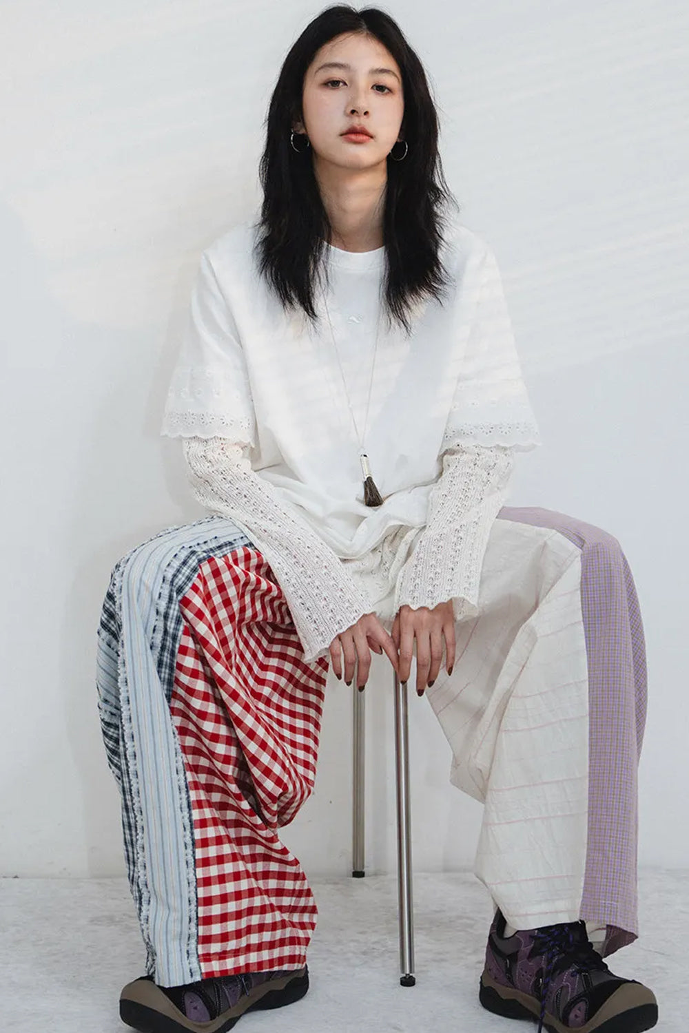 Loose Wide Leg Plaid Patchwork Streetwear Pants