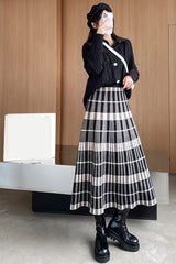 Vintage Plaid Elegant Knitted Long Skirts