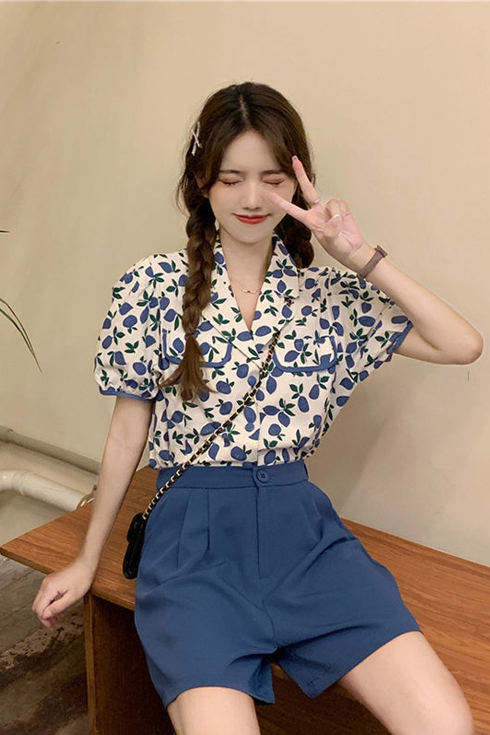 Vintage Florals Pattern Puff Sleeve Blouse Shirt