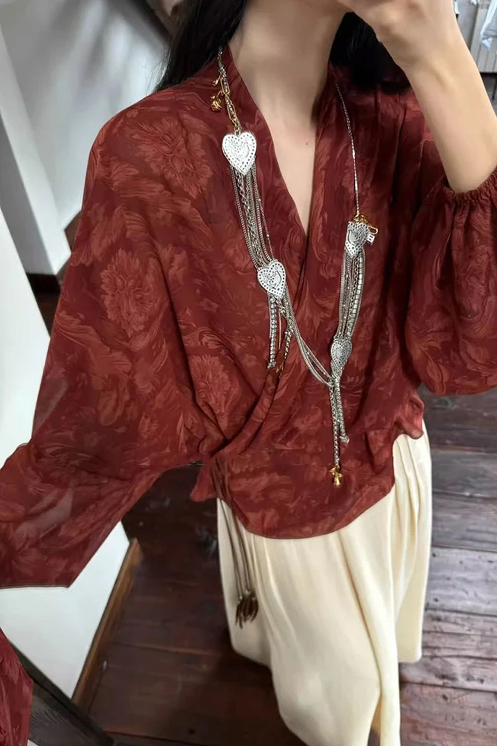 Loose V-Neck Elegant Summer Chiffon Blouse Shirt