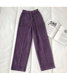Elastic Waist Loose Long Straight Corduroy Pants