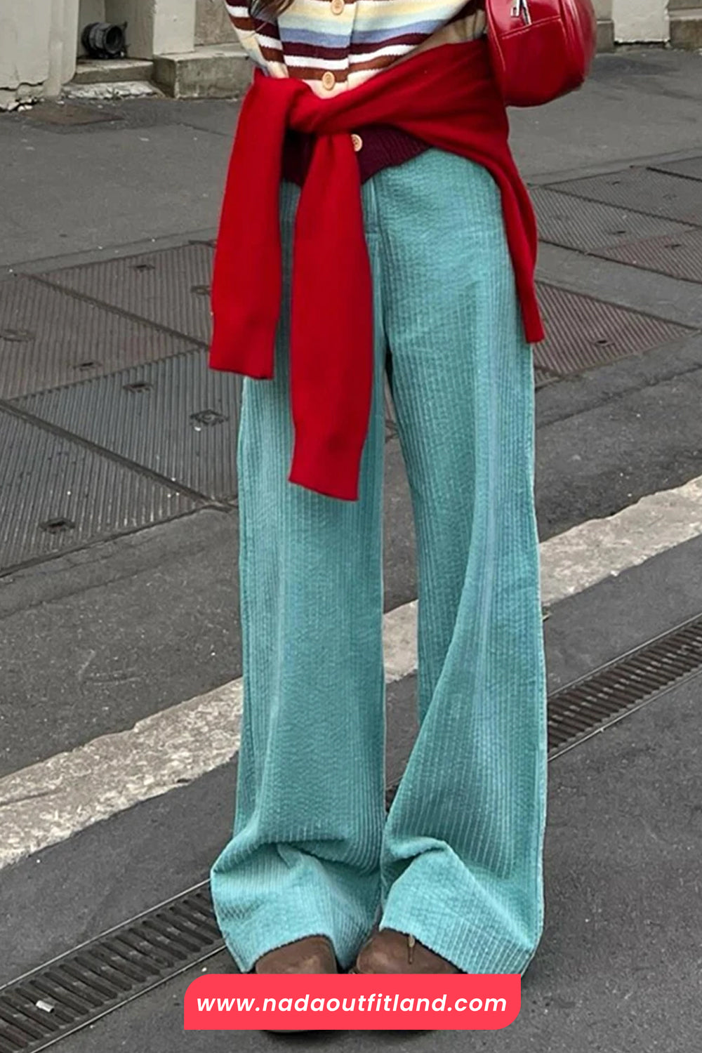 High Waist Mint Colors Corduroy Long Pants
