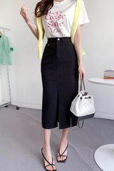 High Waist Front Split Pencil Denim Skirts
