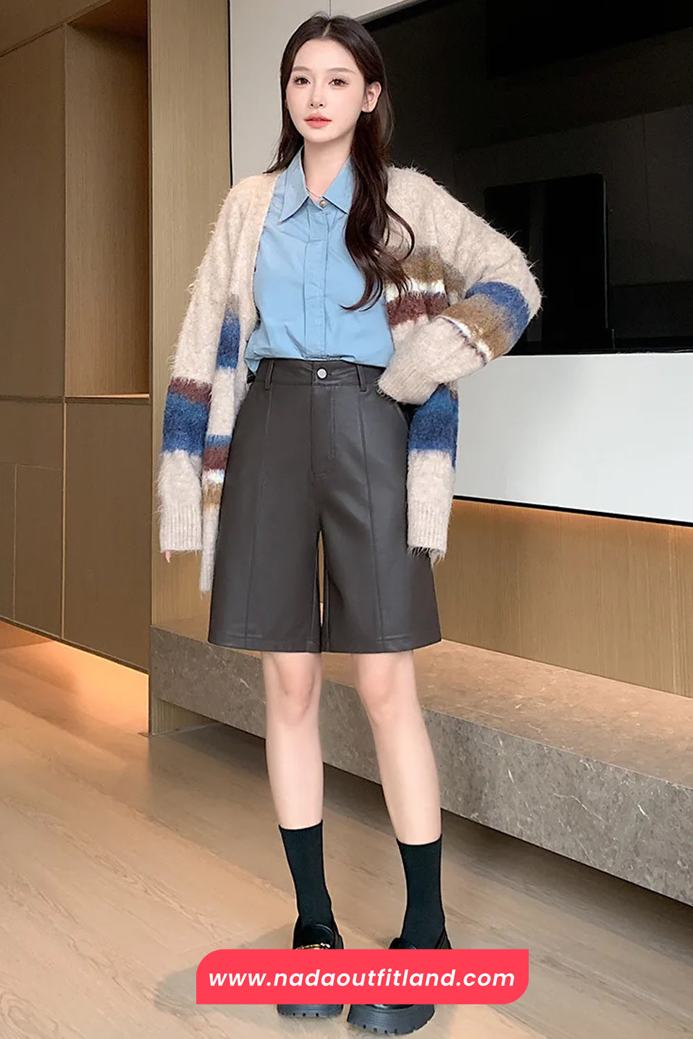 High Waist Classic Office Leather Shorts