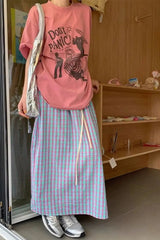High Waist Plaid Maxi Skirt â€?Soft Aesthetic Everyday Outfit