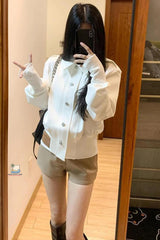 Long Sleeve Vintage Turn Down Collar White Jacket