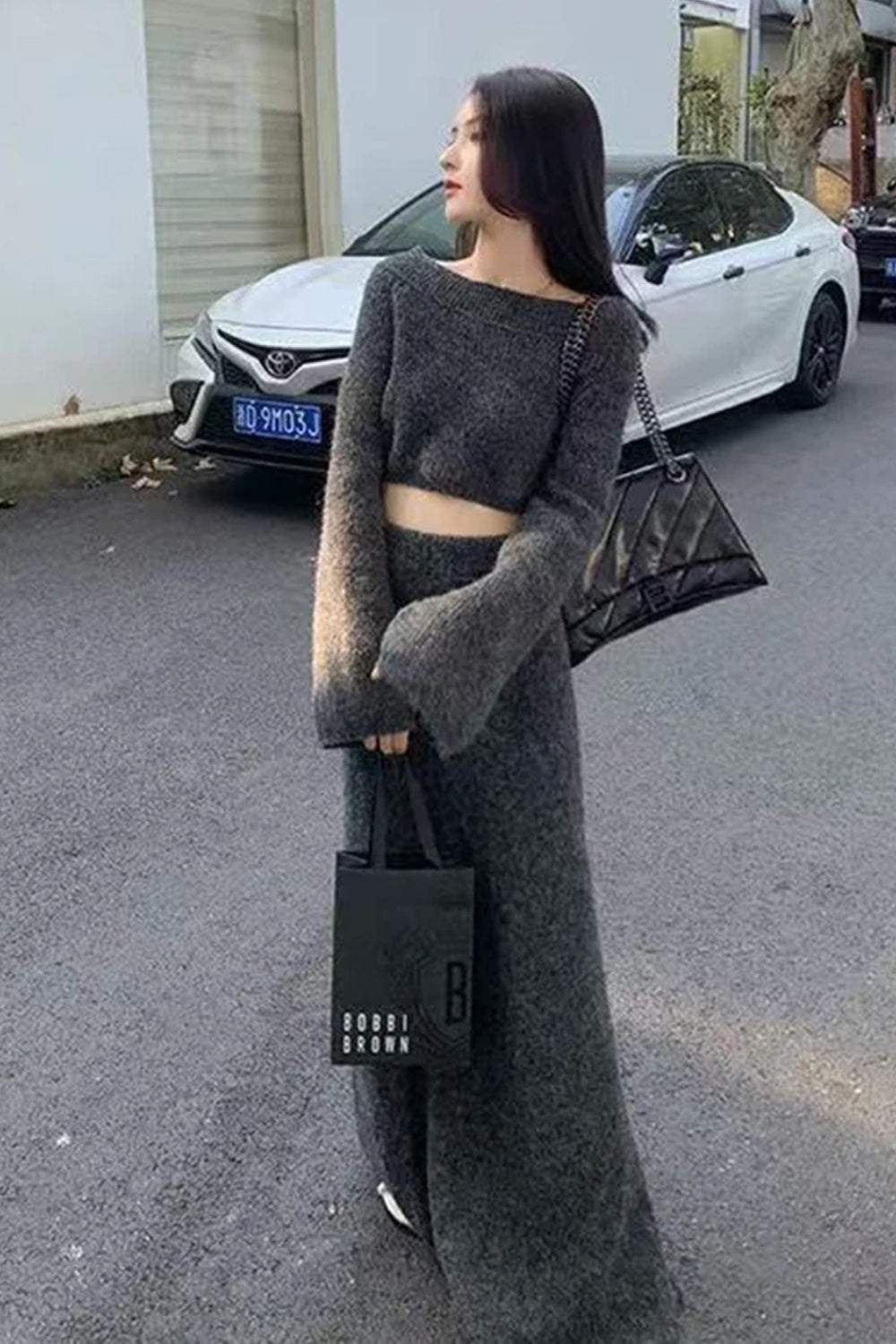 2 Piece Sexy Slash Neck Sweater With Long Knitted Skirts
