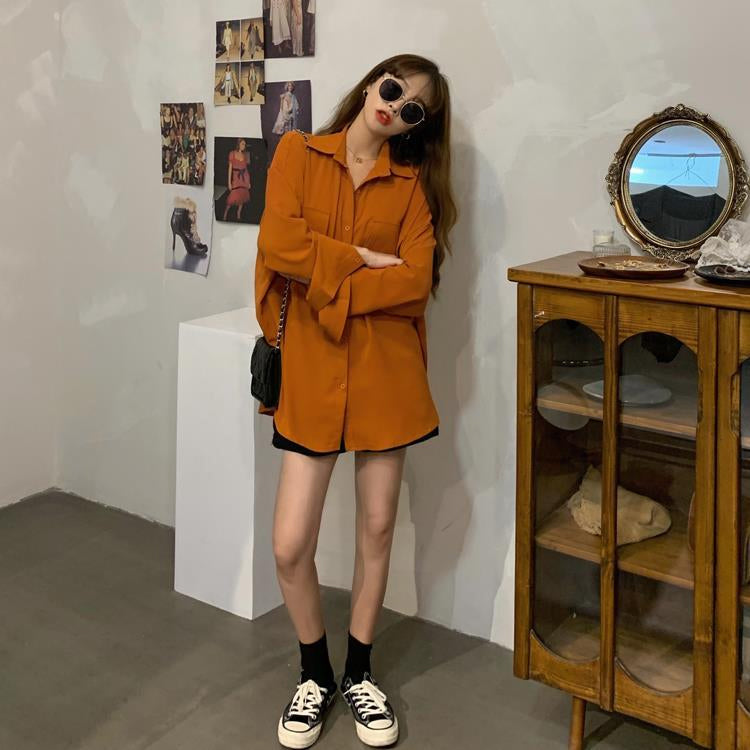 Long Sleeve Double Pockets Retro Blouse Shirts