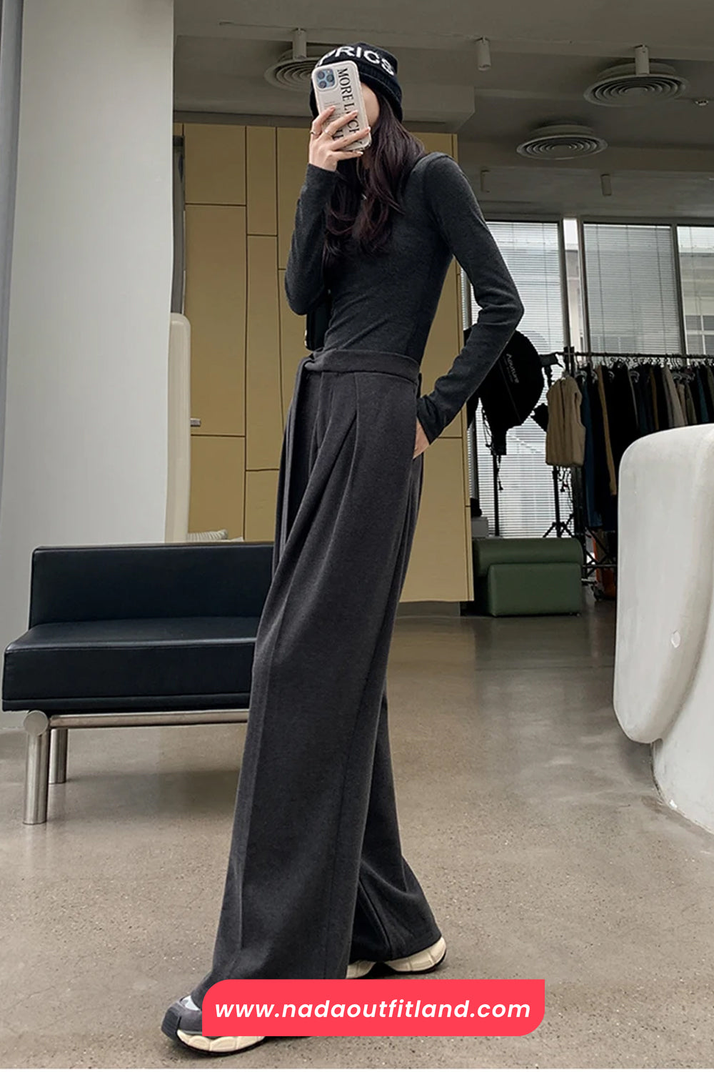 Loose Woolen Lace Up Wide Leg Pants