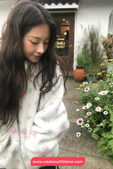 Long Sleeve Floral Pattern Fluffy Coat Jacket
