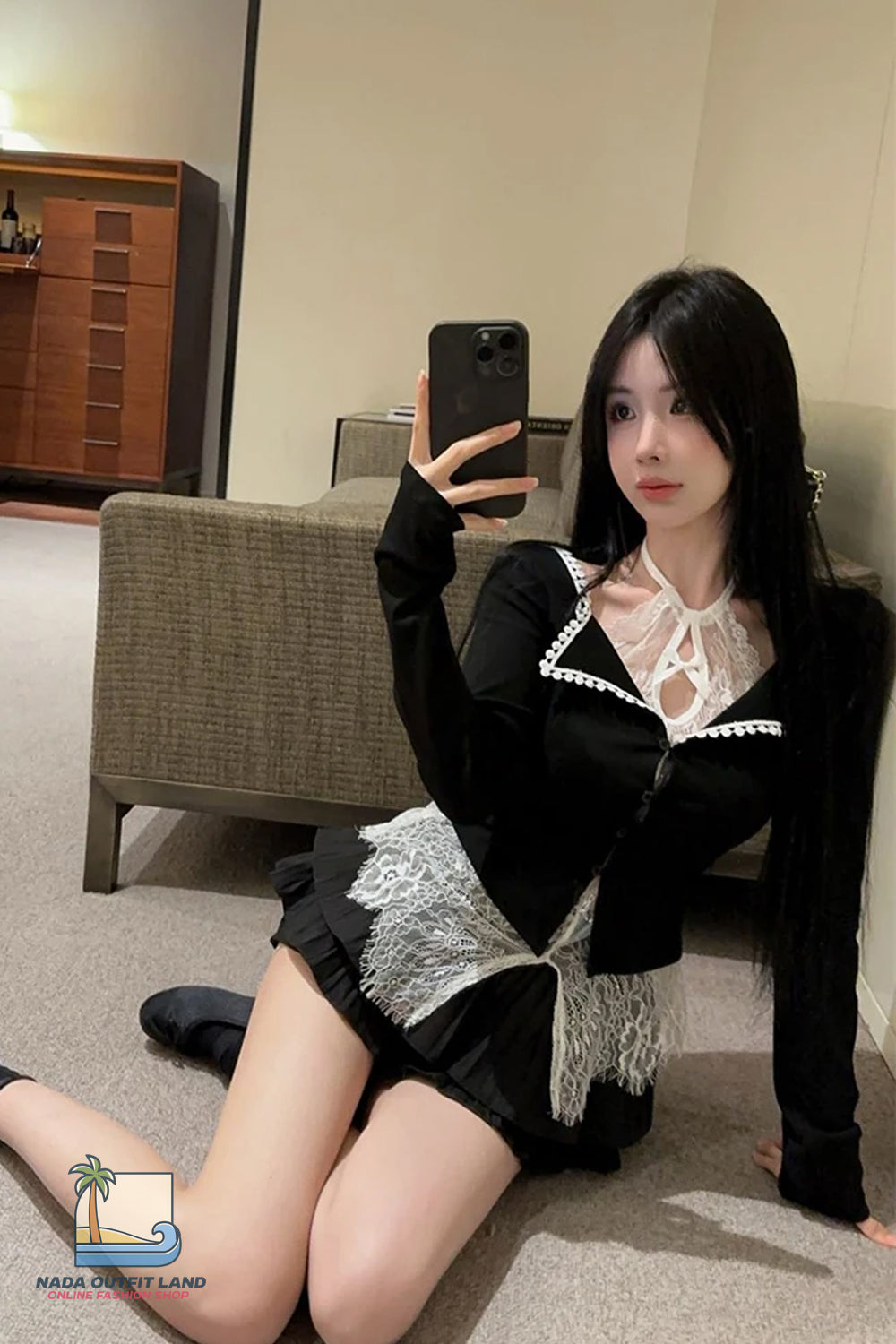 Long Sleeve Sexy Halter Lace Hollow Out Blouse Shirt