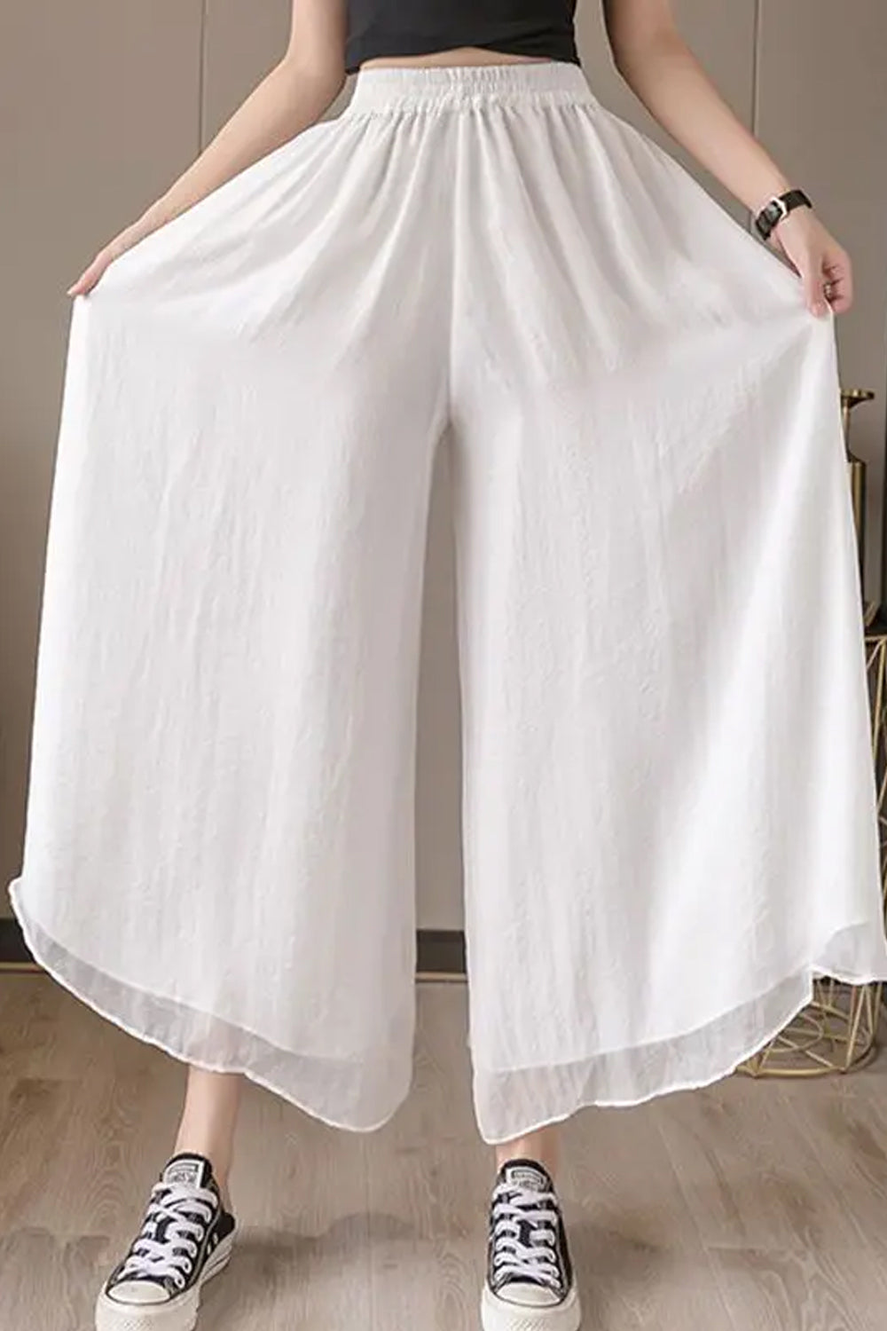 High Waist Loose Wide Leg Mesh Chiffon Pants