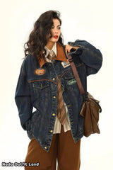Long Sleeve Lapel Collar Retro Denim Blue Jacket
