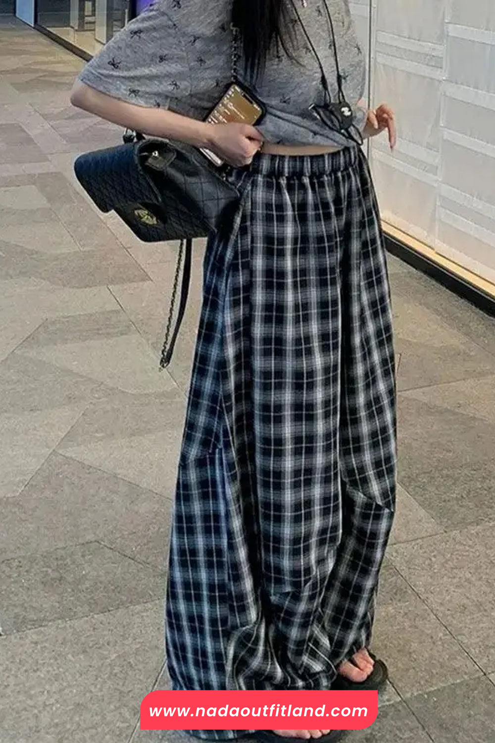 Loose Oversize Plaid Pattern Wide Leg Pants