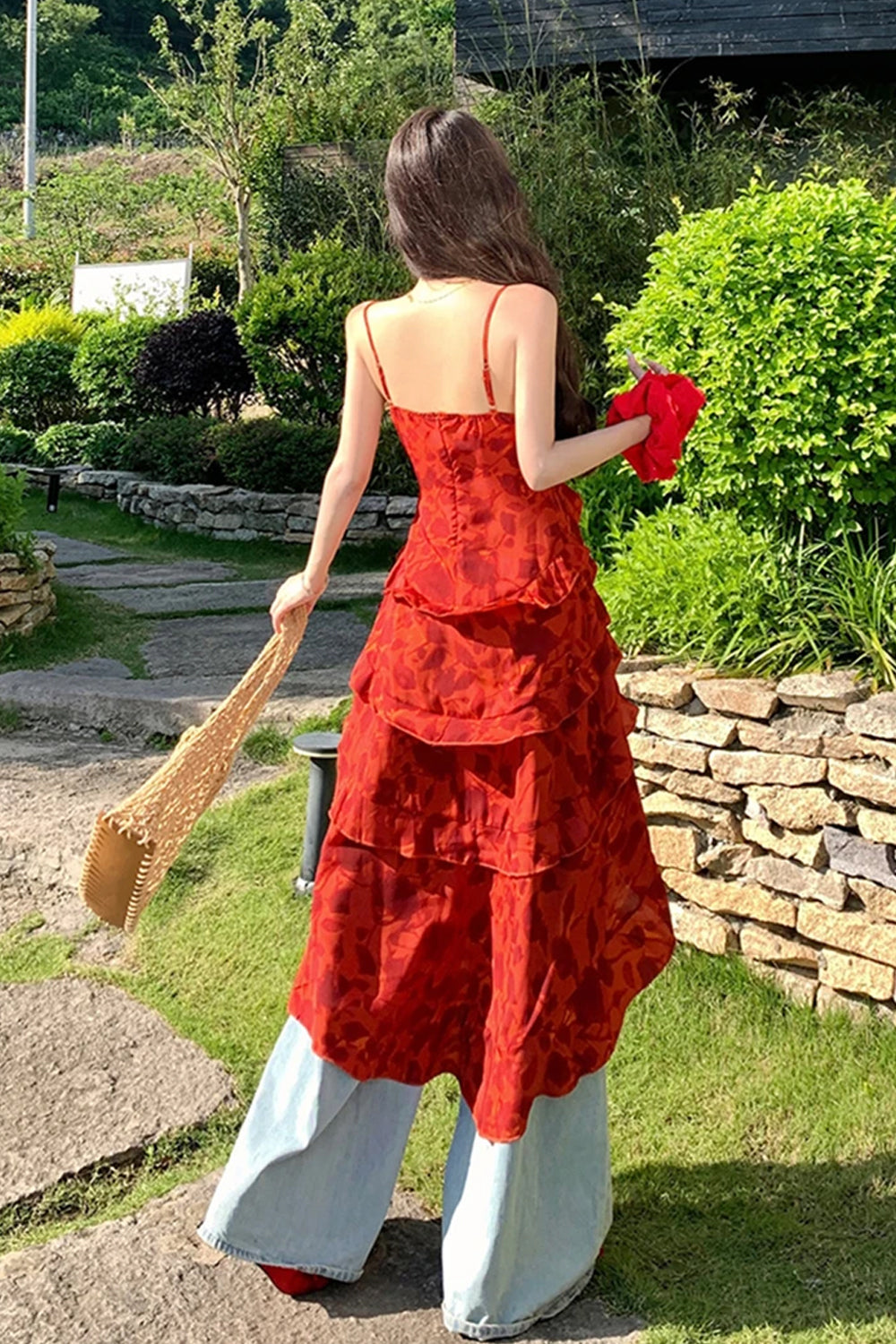 Vintage Red Floral Bodycon Summer Vacation Dress