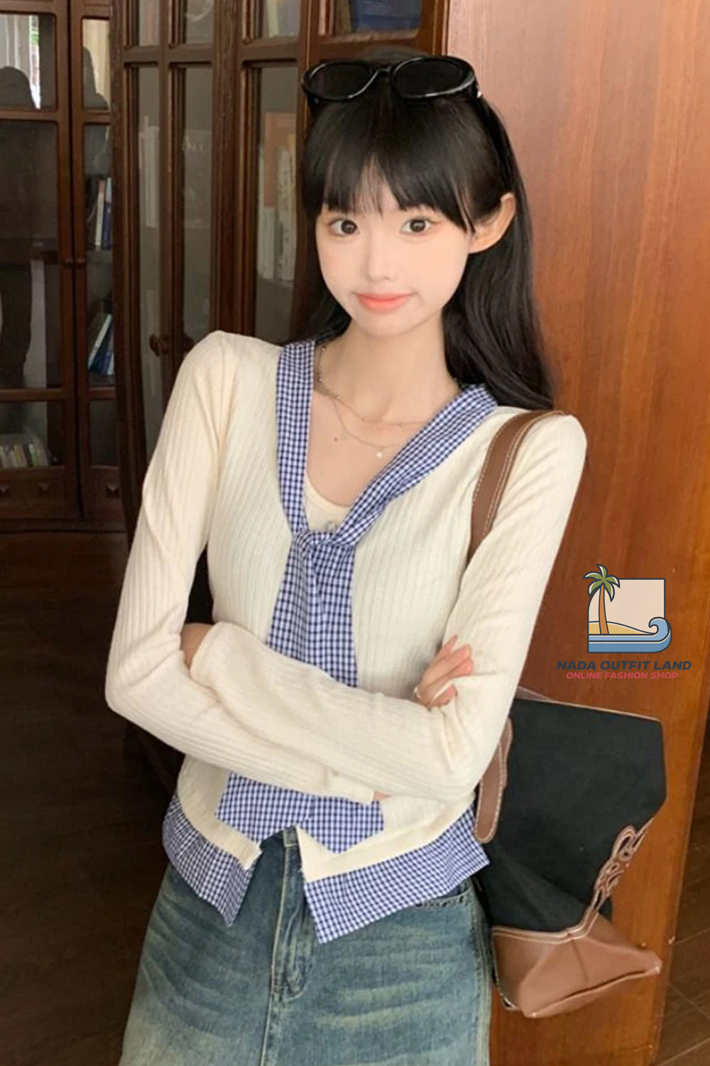 Long Sleeve Plaid Cute Bandage Slim Sweater
