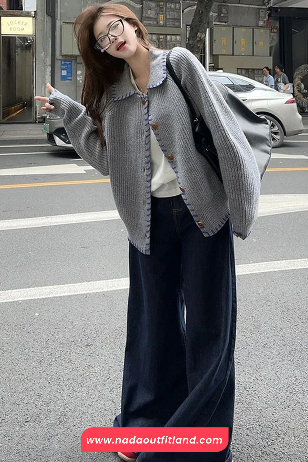 Long Sleeve Turn Down Collar Striped Cardigan Sweater