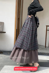 Vintage A-Line Plaid Patchwork Asymmetrical Skirts