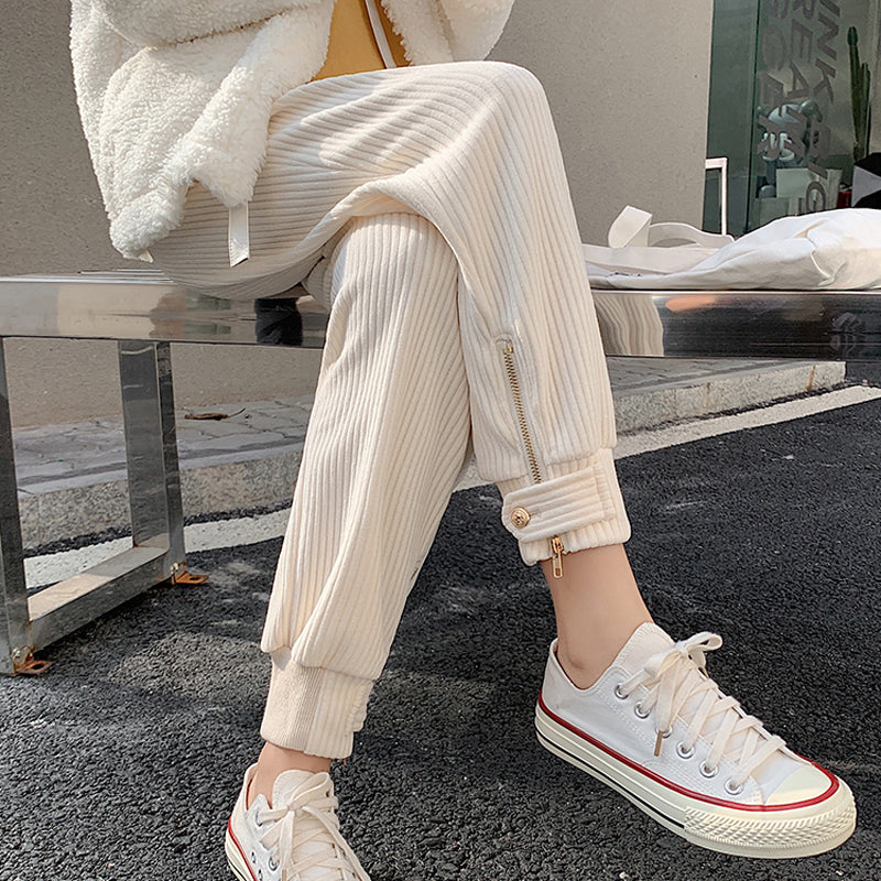 High Waist Zipper Corduroy Pencil Long Pants