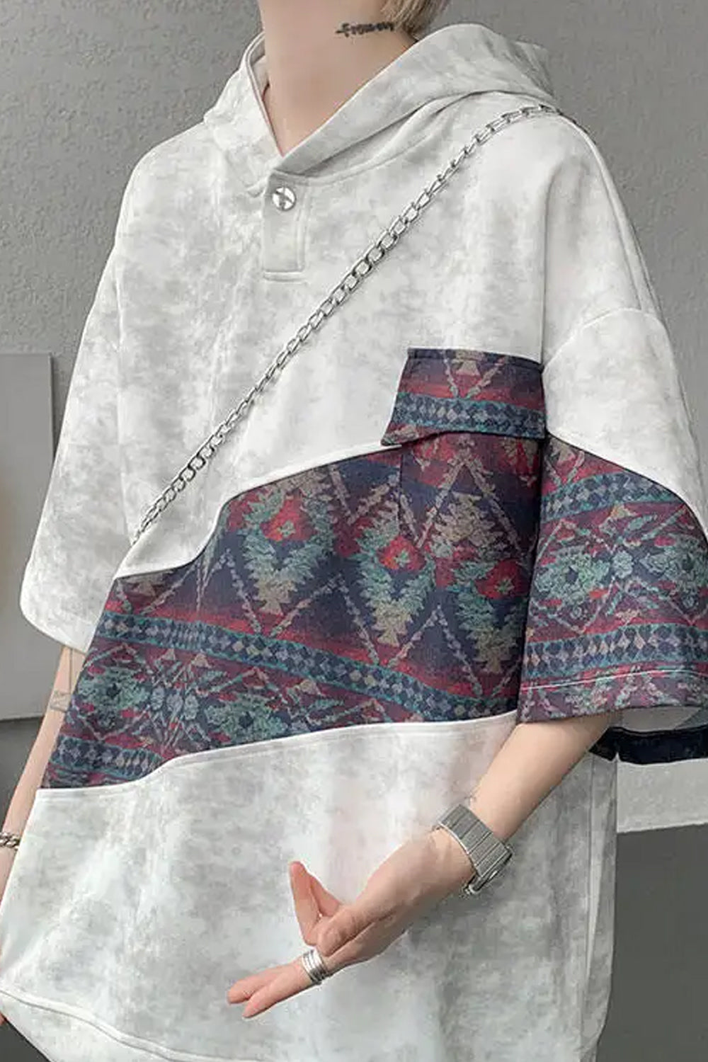 Retro Ethnic Oversized Hooded Shirt â€?Vintage Streetwear Statement Piece