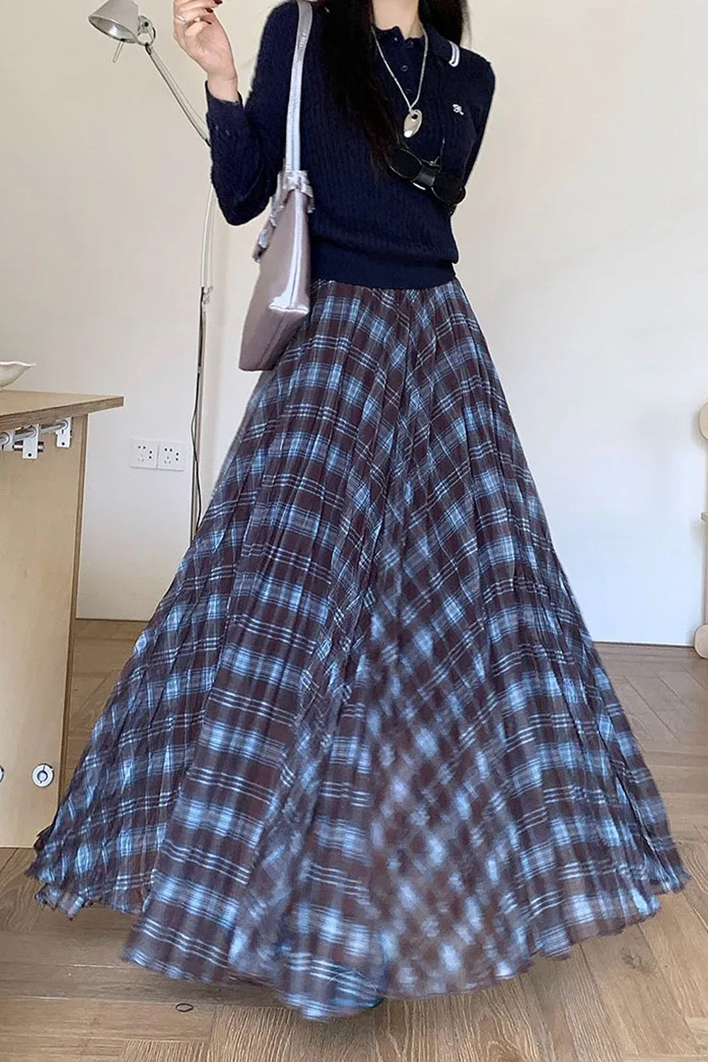 Vintage Plaid Pattern Mesh Patchwork A-Line Pleated Skirts