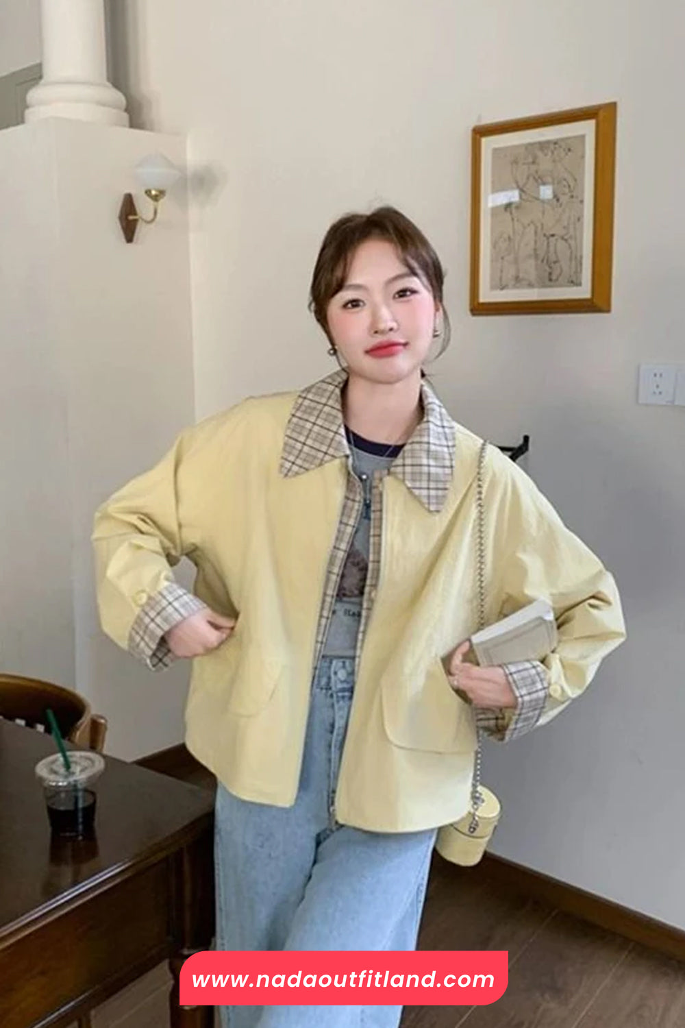 Long Sleeve Plaid Patchwork Short Blazer Coat