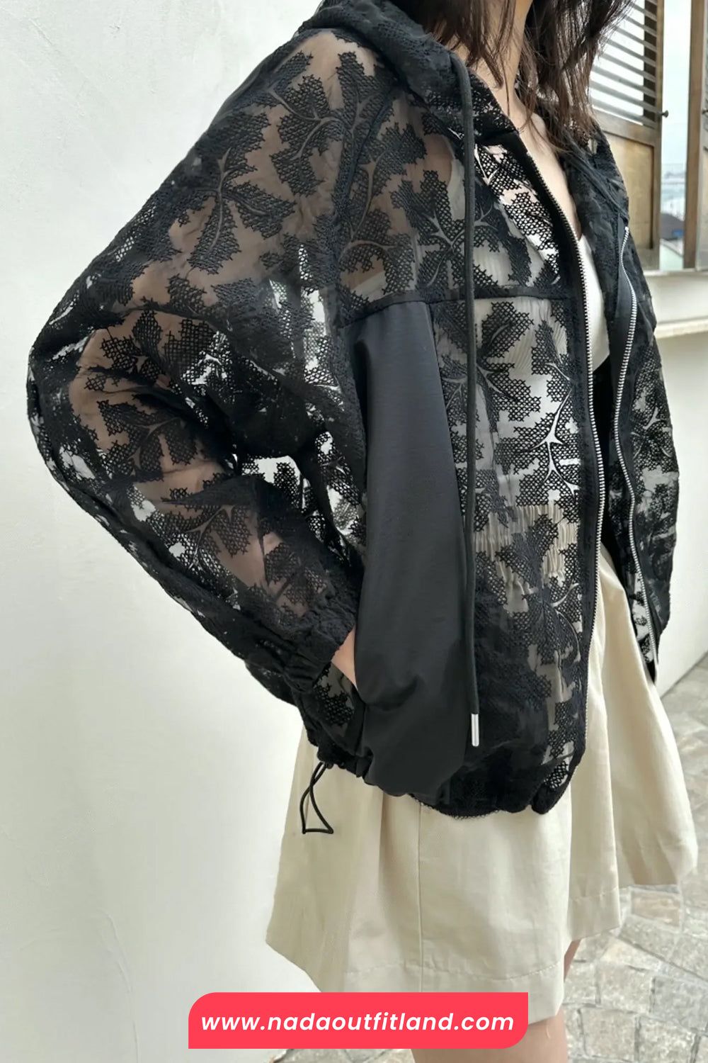 Long Sleeve Lace Hooded Transparent Jacket