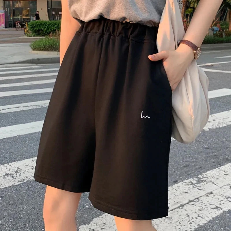 Printed Basic Colors Elastic Waist Shorts Pants