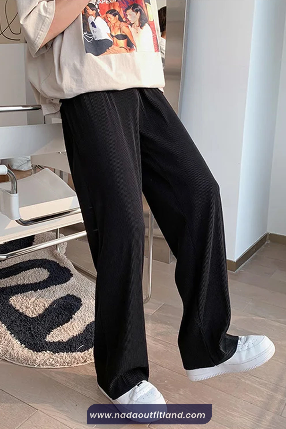 Casual Ice Silk Men Pleated Long Pants