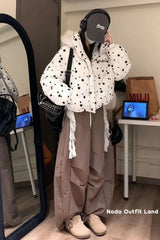 Retro Stars Pattern Cute Rabbit Ears Hooded Parkas Jacket