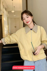 Long Sleeve Plaid Patchwork Short Blazer Coat