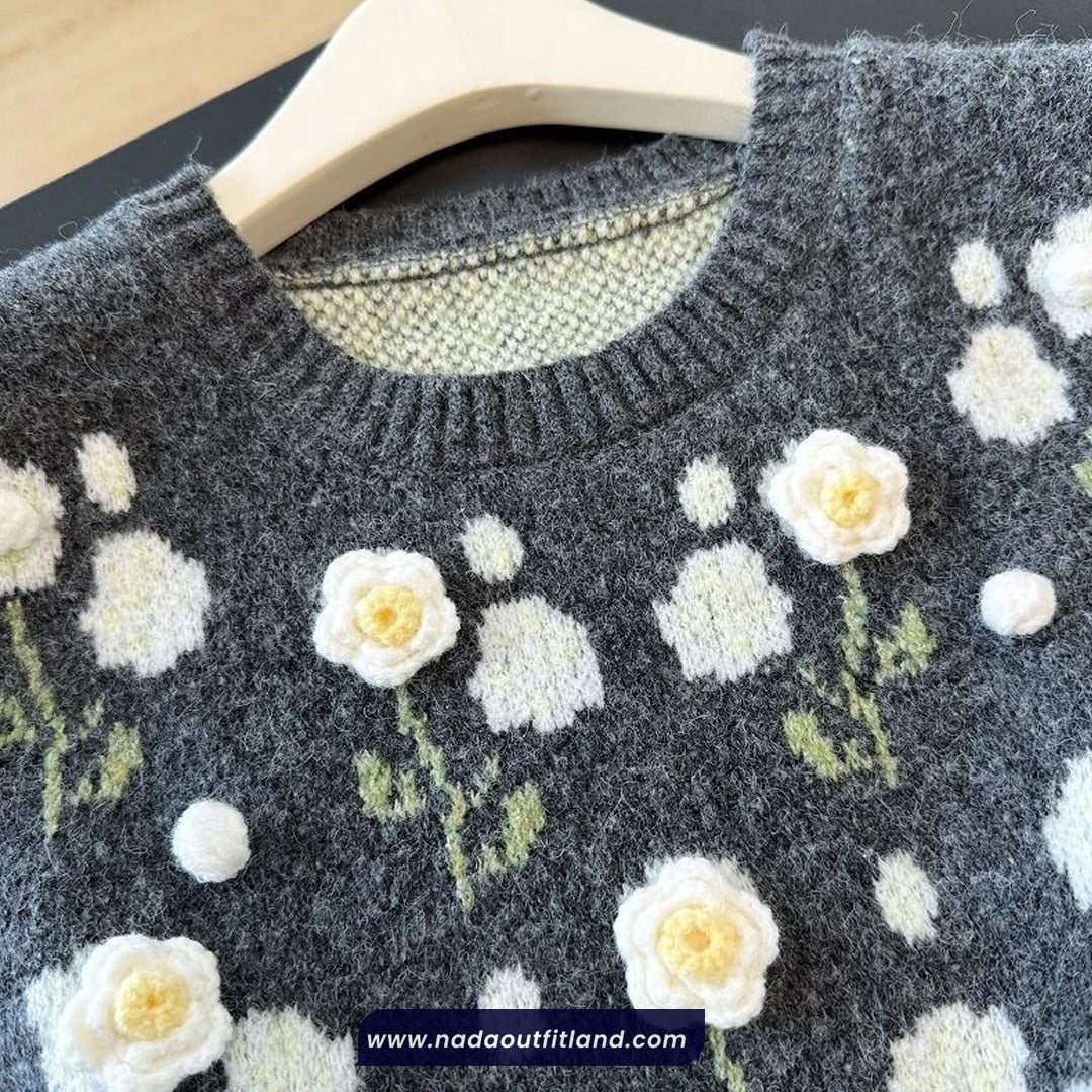 3D Floral Sleeveless O-Neck Vest Sweater