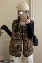 Vintage Style Double Pockets Vest Sweater