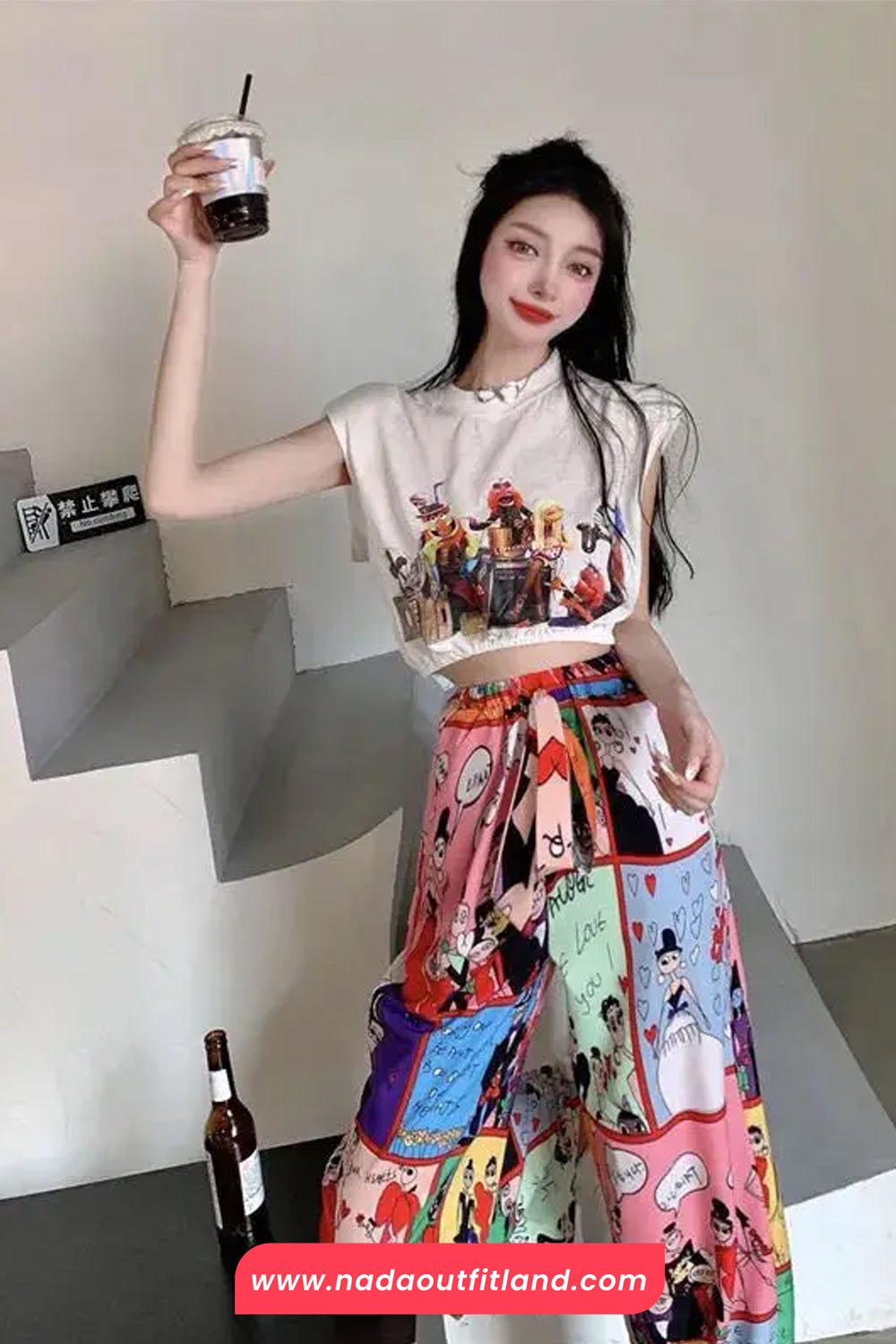 Cute Cartoon Comic Style Pattern Long Pants