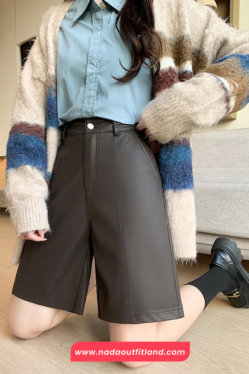 High Waist Classic Office Leather Shorts