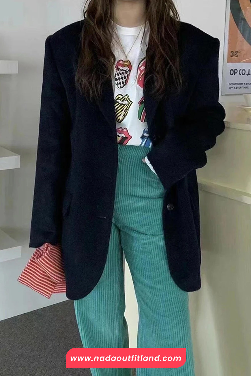High Waist Mint Colors Corduroy Long Pants